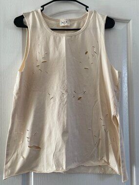 H.I.P.  Women Distressed Tank Top Size XL Cream Grunge Streetwear Made in USA